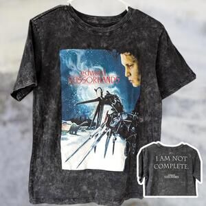Edward Scissorhands Acid Wash I Am Not Complete Movie Poster Tee Black S goth